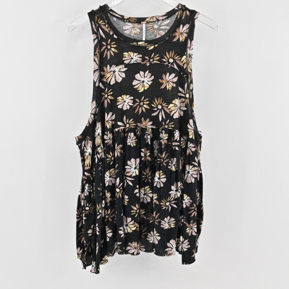 Free People Womens Madison Top‎ Size XS Dark Floral Sleeveless Baby Doll Tiered
